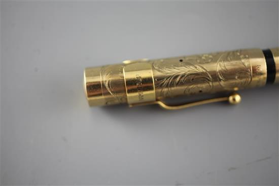 A cased Namiki 14k rolled gold fountain pen, 13cm